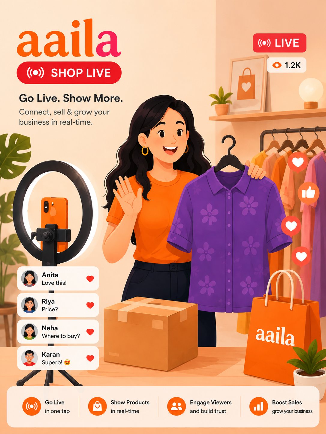 A shopper discovering products through Aaila's live shopping feed