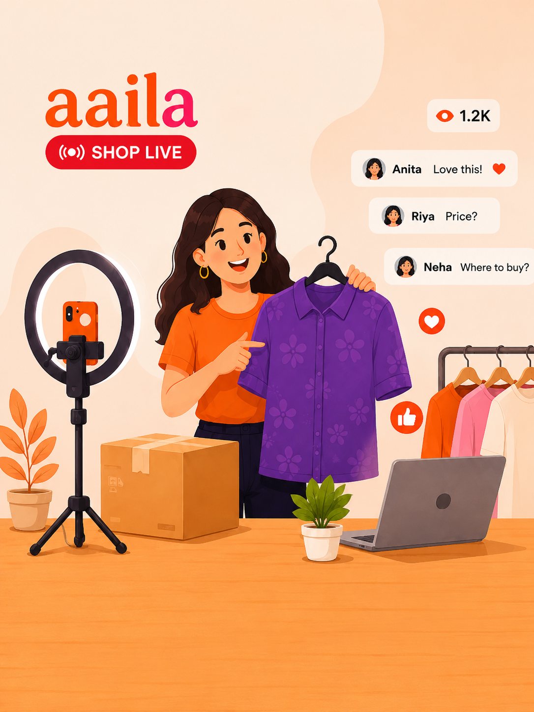 An Aaila seller going live to demonstrate a product to their audience